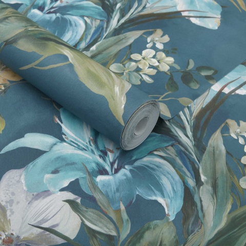 Tapet, Lilliana, Peacock Blue Luxury Floral, 1838 Wallcoverings, 5.3mp / rola - Img 2