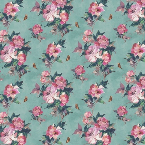 Tapet, Madama Butterfly, Teal Green Luxury Floral, 1838 Wallcoverings, 5.3mp / rola