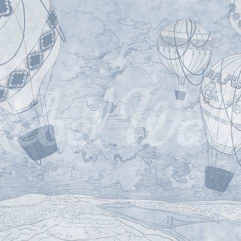 Fototapet, Balloon Travelers, Blue, Rebel Walls - Img 2