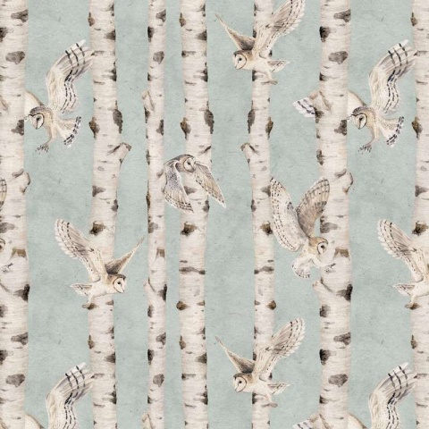 Fototapet Birch and Owls - Blue, Kikki Belle - Img 2