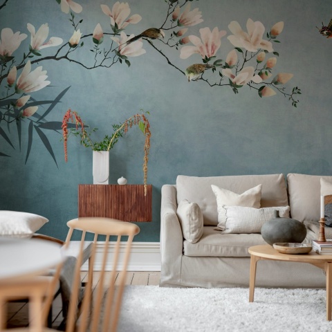 Fototapet, Bird Branch, Blue, Rebel Walls