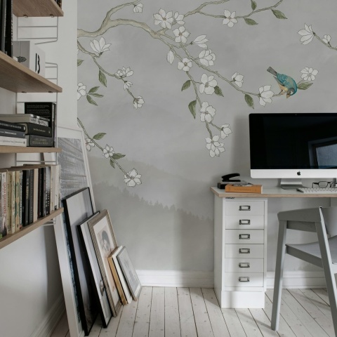 Fototapet, Bird in Tree, White, Rebel Walls - Img 3