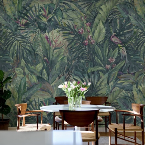 Fototapet, Birds in the Jungle, Blue, Rebel Walls