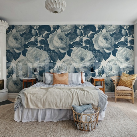Fototapet, Bold Roses, Blue, Rebel Walls