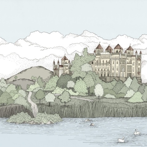 Fototapet, Castle by the Lake, Soft Green, Rebel Walls - Img 2