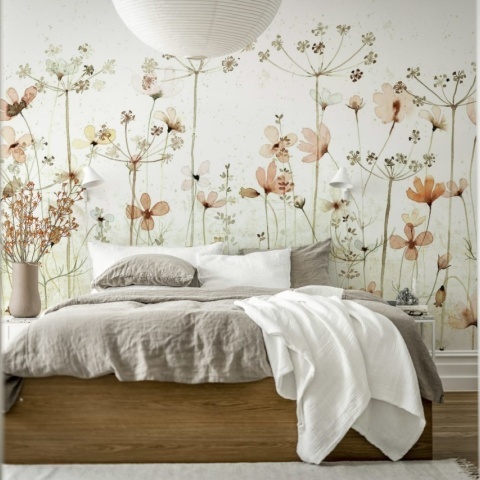 Fototapet, Dreamy Meadow, Red, Rebel Walls
