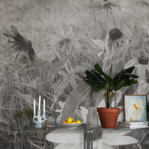 Fototapet, Dreamy Rudbeckia, Black &amp; White, Rebel Walls - Img 3