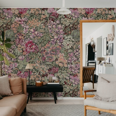 Fototapet, Floral Garden, Red, Rebel Walls