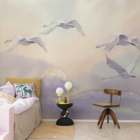 Fototapet, Flying Swans, Pastel, Rebel Walls - Img 3
