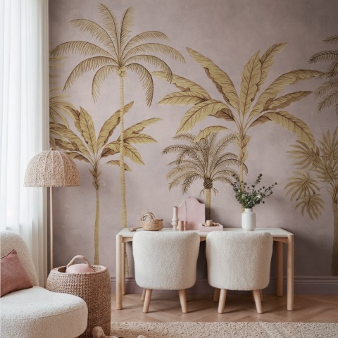 Fototapet, Golden Palms, Pink, Rebel Walls - Img 3