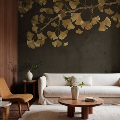 Fototapet, Maidenhair Tree, Black, Rebel Walls