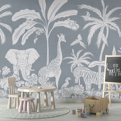 Fototapet Monochrome Jungle - Blue, Kikki Belle - Img 4