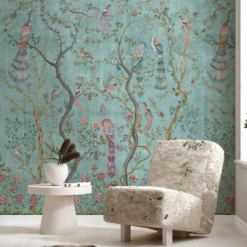 Fototapet Peacock Chinoiserie in Turquoise, VLAdiLA - Img 4