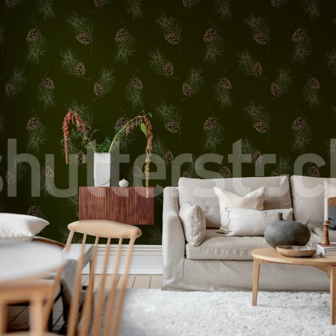 Fototapet, Pine Cones, Dark Green, Rebel Walls