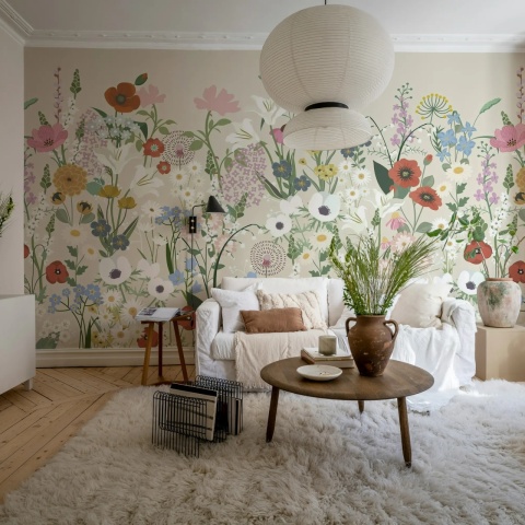 Fototapet, Playful Meadow, Beige, Rebel Walls