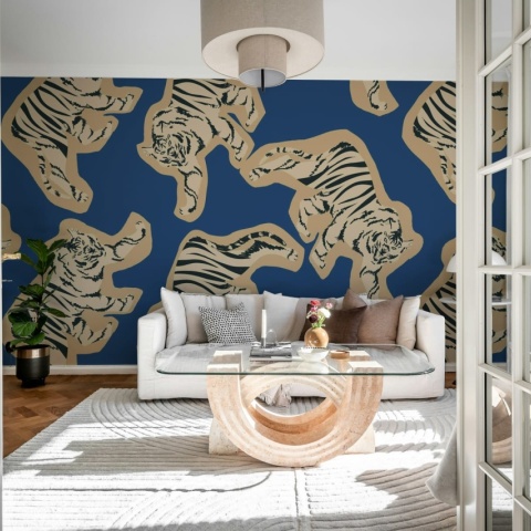 Fototapet, Quirky Tigers, Blue, Rebel Walls