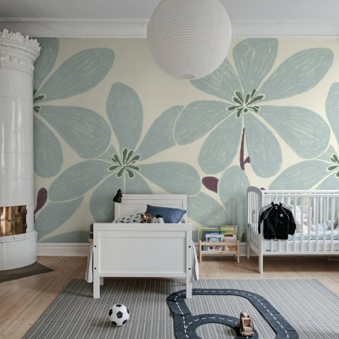 Fototapet, Sketched Flower, Blue, Rebel Walls