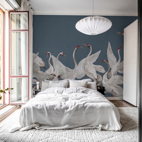 Fototapet, Soaring Cranes, Blue, Rebel Walls