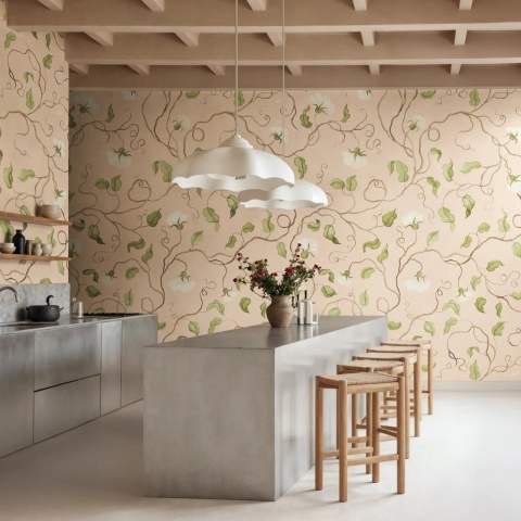 Fototapet, Soft Vines, Pink, Rebel Walls