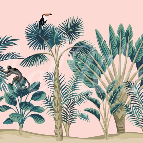 Fototapet, Tropical Birds, Pink, Rebel Walls - Img 2