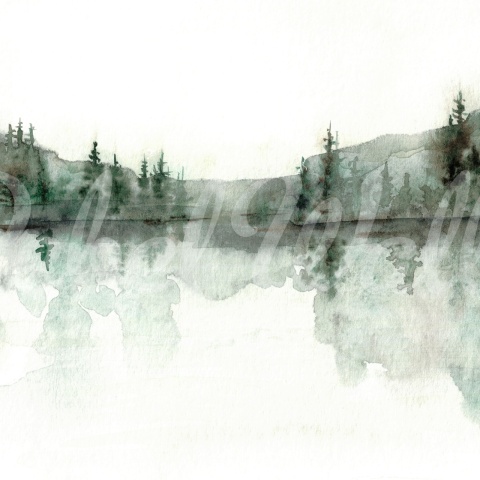 Fototapet, Watercolor Landscape, Forest Green, Rebel Walls - Img 2