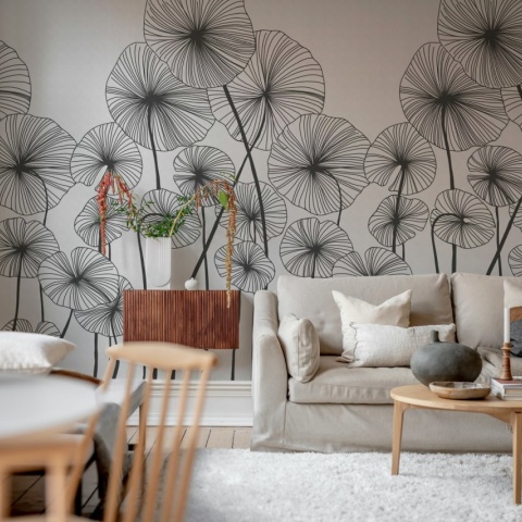 Fototapet, Waterlily Forest, Black & White, Rebel Walls