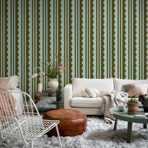 Fototapet, Wavy Stripe, Moss Green, Rebel Walls - Img 3