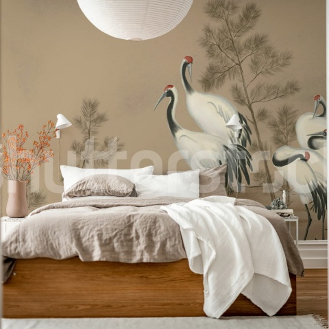 Fototapet, Whispering Cranes, Beige, Rebel Walls