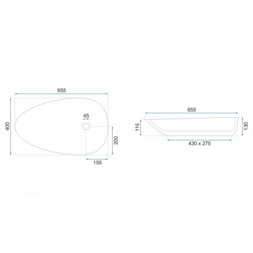 Lavoar pe blat Rea Greta Thunder asimetric finisaj alb piatra lucios 65 cm - Img 11