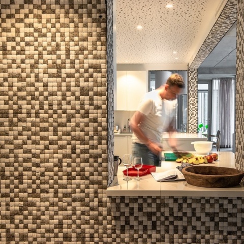 Panou decorativ 3D, Coconut, Honai Mosaic White&amp;Brown, 6 placi 42x42cm, 1.05 mp - Img 10