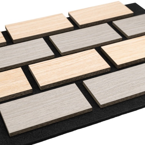 Panou riflaj acustic decorativ, MDF si pasla, AC18, 60x40x2.1cm, Stejar/Gri - Img 2