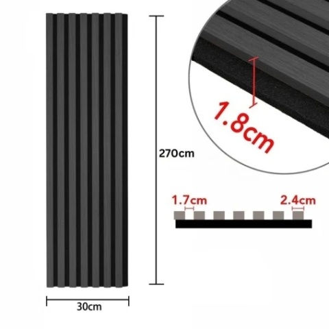 Panou riflaj acustic decorativ, MDF si pasla, AC2, 270x30x1.8cm, Gri inchis - Img 2