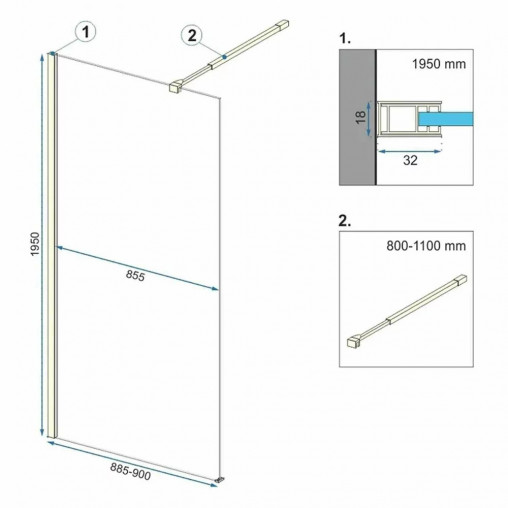 Paravan de dus tip Walk-in Rea Aero 90x195 cm profil auriu - Img 2