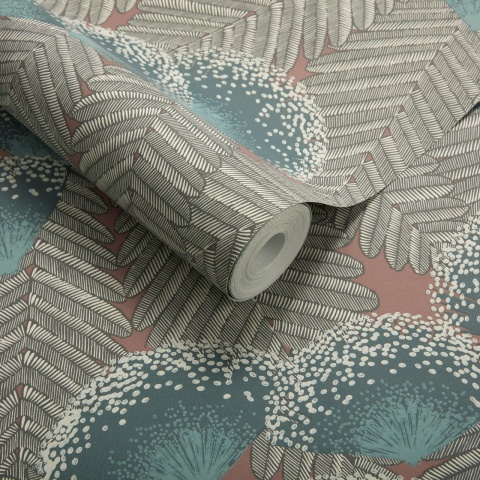 Tapet, Clarice, Cantaloupe Green Luxury Art Deco, 1838 Wallcoverings, 5.3mp / rola - Img 2