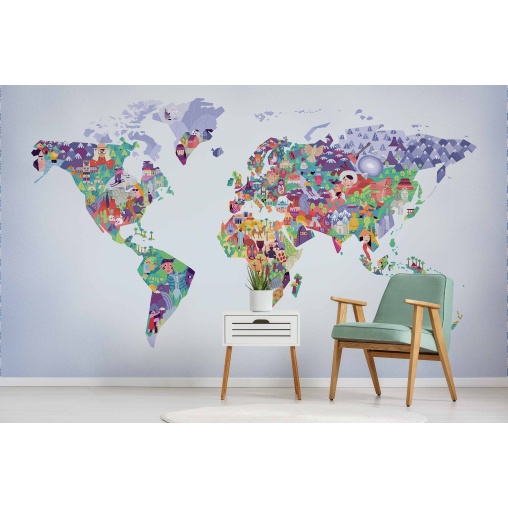 Tapet lavabil Diversity Map, Lilac, Coordonne