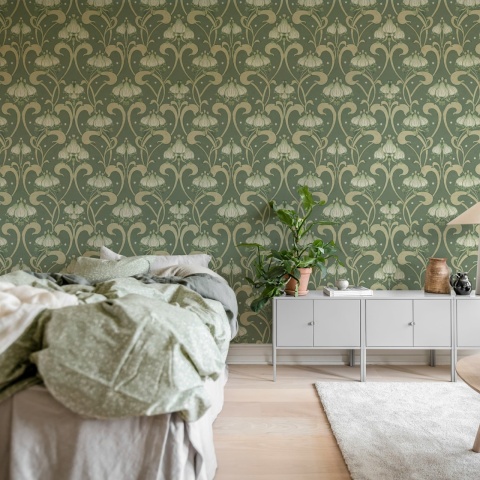 Fototapet, Art Nouveau Flower, Green, Rebel Walls