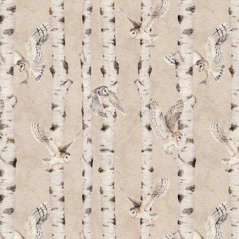 Fototapet Birch and Owls - Beige, Kikki Belle - Img 2