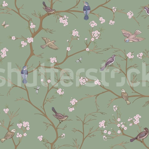 Fototapet, Bird Chinoiserie, Green, Rebel Walls - Img 2