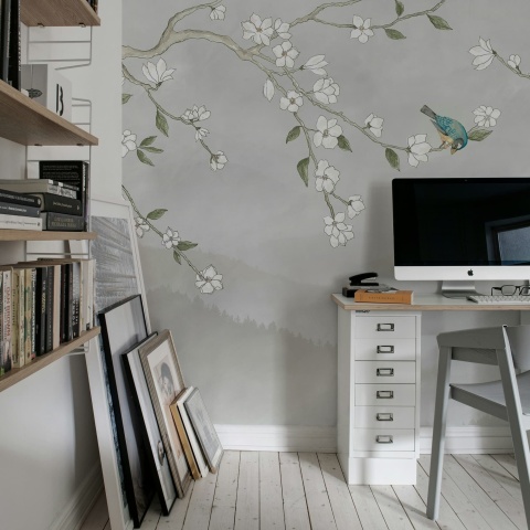 Fototapet, Bird in Tree, White, Rebel Walls - Img 3