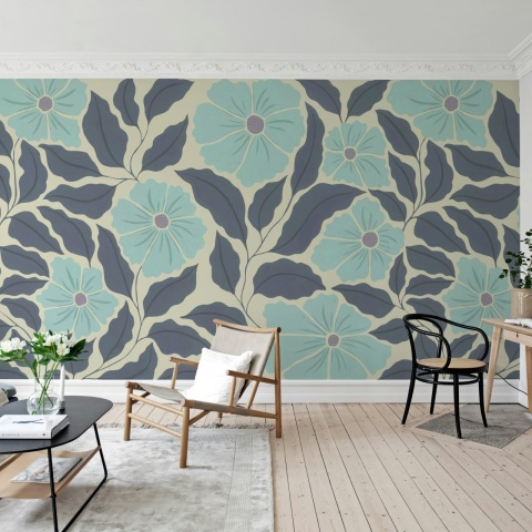 Fototapet, Bold Abstract Flower, Blue, Rebel Walls