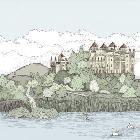 Fototapet, Castle by the Lake, Soft Green, Rebel Walls - Img 2