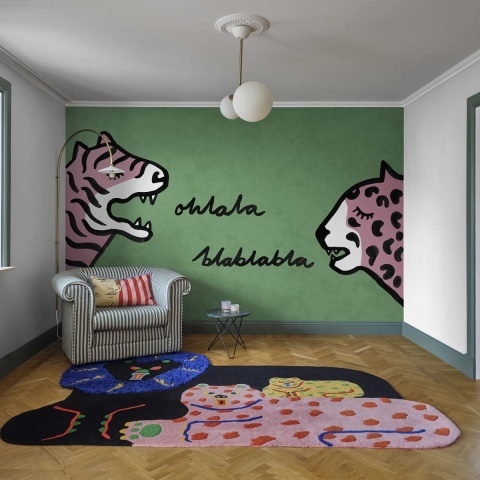 Fototapet, Cat Talk, Green, Rebel Walls
