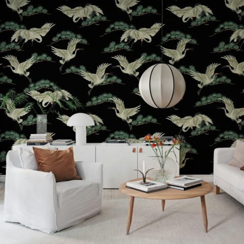 Fototapet, Flying Cranes, Black, Rebel Walls