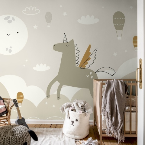 Fototapet, Flying Unicorn, Beige, Rebel Walls