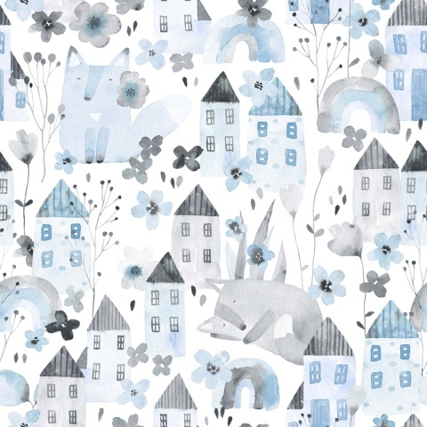 Fototapet, Fox Village, Blue, Rebel Walls - Img 2