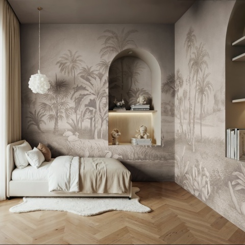 Fototapet, Giraffe Savannah, Beige, Rebel Walls - Img 3