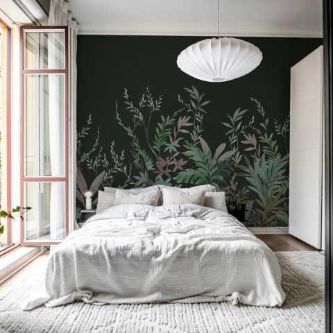 Fototapet, Jungle Meadow, Black, Rebel Walls