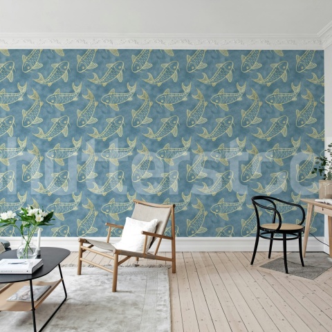 Fototapet, Koi Pond, Blue, Rebel Walls