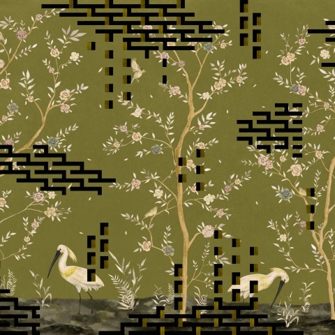 Fototapet lavabil Tetris Chinoiseries, Green, TresTintas - Img 2