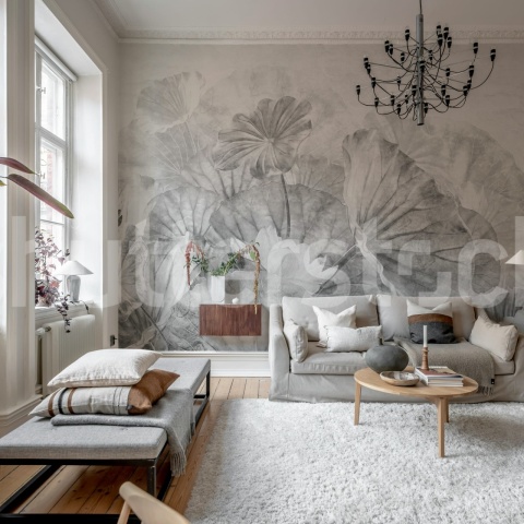 Fototapet, Lotus Leafs, Gray, Rebel Walls